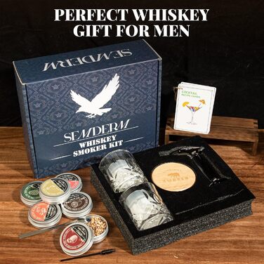 Набір для копчення віскі, ретро-дизайн, з ліхтариком, 6 смакових стружок, 2 склянки, 2 форми для кубиків льоду, набір для коктейлів, подарунок для чоловіків, батька, набір для копчення бурбону