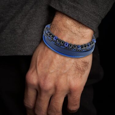 Браслет чоловічий шкіряний Lederarmband з магнітною застібкою з нержавіючої сталі, плетінка, синій (18.5 см) + Подарункова коробка