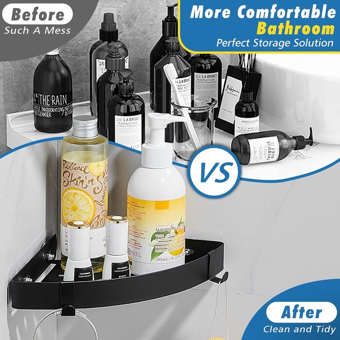 Поличка для душу без свердління, кутова, з нержавіючої сталі, 2 шт. (Чорний)