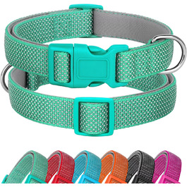 Відбиваючий нашийник для собак Didog з пряжкою, регульований, м'який неопрен, з підкладкою, нейлон, для маленьких, середніх та великих собак, зелений, L: обхват шиї 33-56 см