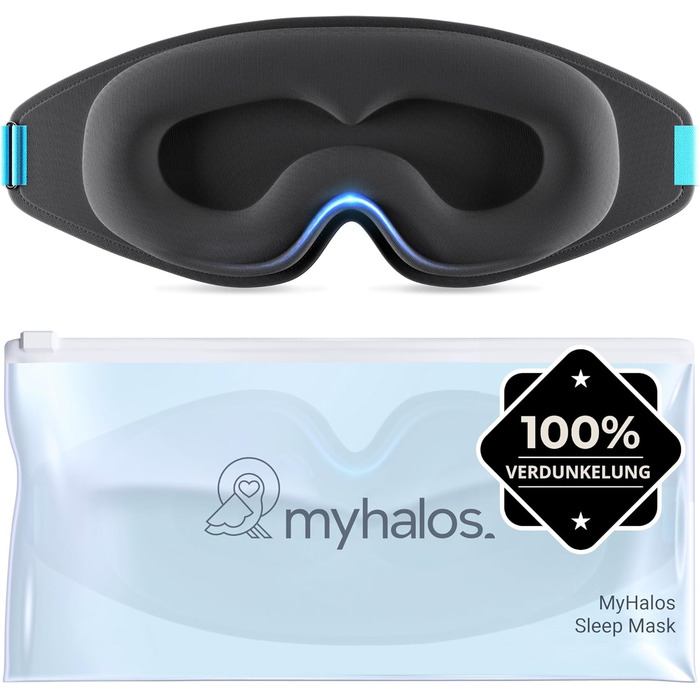 Маска для сну MyHalos® – 3D маска для сну для жінок та чоловіків, повна затемненість, комфорт без тиску, з етанью