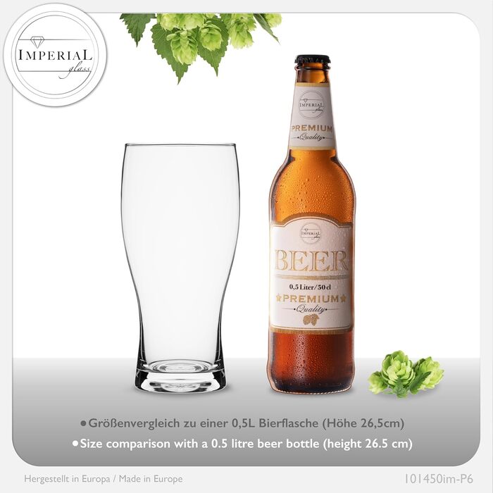 Набір келихів для пива PLATINUX 500 мл (до 640 мл), скляні бокали для пшеничного пива, 6 шт.