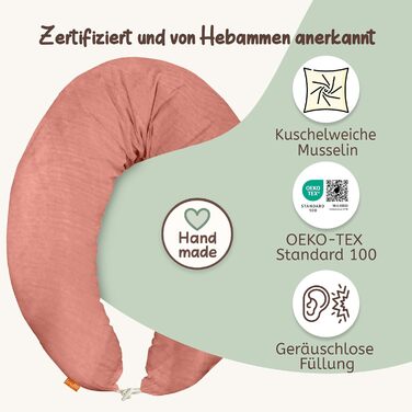 Подушка для вагітних Joyfill Stillkissen XXL, тестування акушерками, подушка для сну на боці, подушка для годування, м'яка муслінова наповнювач (Лосось, 170 см)