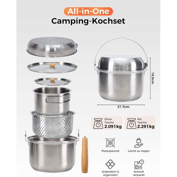 Набір кухонного посуду для кемпінгу KingCamp з антипригарним покриттям (4 шт.)