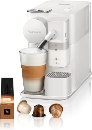 Кавова машина капсульна Nespresso De'Longhi Lattissima One EN510.W з автоматичною системою приготування молока, 3 кнопками вибору напоїв, резервуаром для води 1 л, тиском помпи 19 бар, швидким нагріванням за 25 секунд, автоматичним вимкненням, біла Porcel
