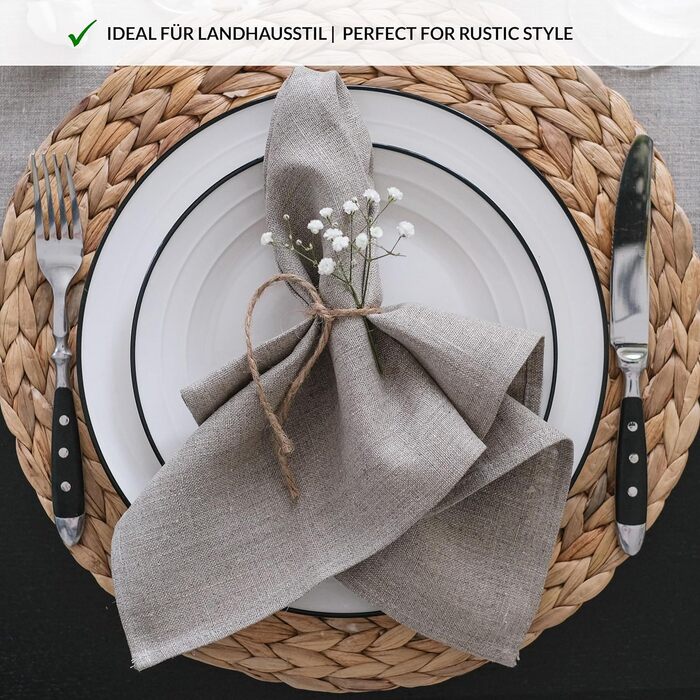 Varvara Home 6 Linen Napkins Nature - Fabric Napkins Linen Napkins - Napkins Linen Nature Brown Country Style 6-Pack 45x45 cm