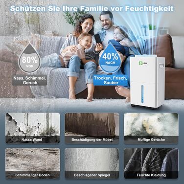 Електричний осушувач повітря 9л/добу, тихий, з дитячим замком, захистом від переливу та авторестартом, для спальні, ванної, підвалу та пральні