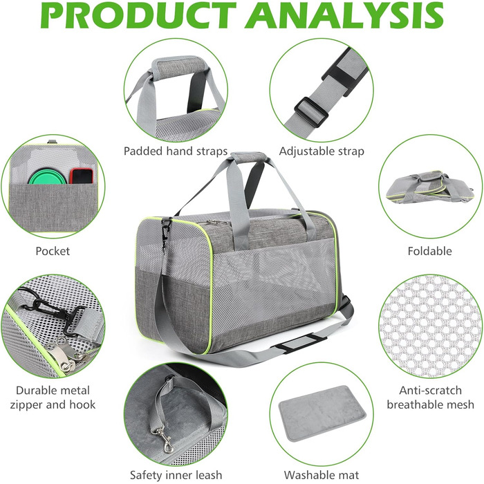 Транспортний бокс для котів Lannvan, до 6,5 кг, складаний, з м'яким підкладом, для собак та котів, сірий (45x30x30 см)