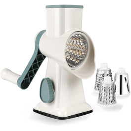 Ручна тертка для сиру та овочів Dreamhigh з ручкою, 3 змінні леза з нержавіючої сталі, для сиру, овочів, горіхів, моркви, огірків, білий колір