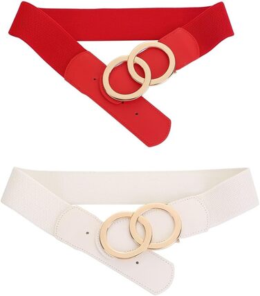 Жіночий еластичний пояс шкіряний 5 см, біло-червоний, розмір 140-160 см, для суконь, модний аксесуар