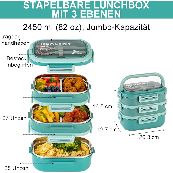 Ланчбокс Lille Home з 4 відділеннями, 1650 мл, з посудом, BPA-free, не протікає (зелений)