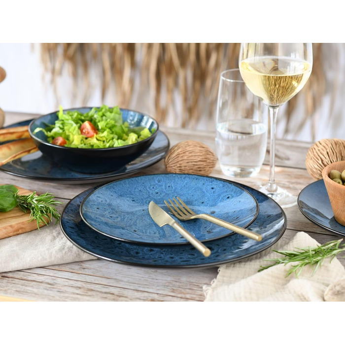 CreaTable Geschirrset Jawa: 18-Piece Set для 6 осіб, з кераміки, для посудомийної машини та мікрохвильової печі, зелений колір (блакитний, 12 шт.)