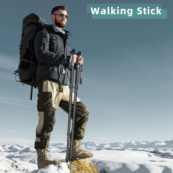 Монопод Manbily 32мм для камери: карбонове тренога, 44-174см, 6 секцій, з ручкою-ходунком, для DSLR, відеокамери, з кліпсою для телефону, сірий