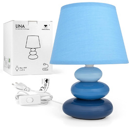 Нічна лампа 'Ліна' блакитна: керамічна настільна лампа з абажуром, LED, E14, 230V