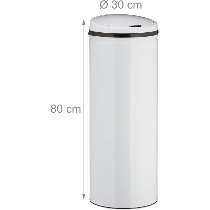 Відро для сміття Relaxdays Sensor 50л, нержавіюча сталь, біле, з автоматичним електричним кришкою, 80x30 см