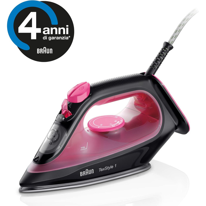 Праска з парою Braun TexStyle 1 SI1019RD - 1.900 Вт, 120 г/хв, для використання з водою з-під крана, антипригарна підошва, швидкий нагрів (35 сек.)