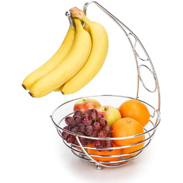 Металева фруктова корзина Exzact з тримачем для бананів, 41 см, срібляний хром