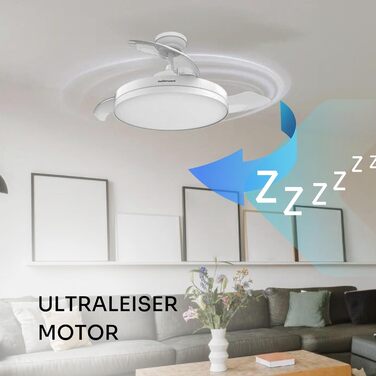 Стельовий вентилятор Mellerware з пультом Brizy, 132 см, DC мотор, 6 швидкостей, літньо-зимовий режим, таймер, білий вбудований