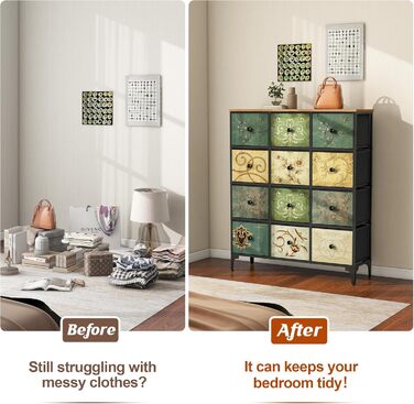 LYNCOHOME Chest of Drawers Cabinet with 8 Fabric Drawers, Sideboard with Fabric Drawers, Drawer Cabinet for Kitchen, Office, Hallway, TV Stand with Fabric Drawers (29.8D x 100W x 118H cm (12 Drawers))