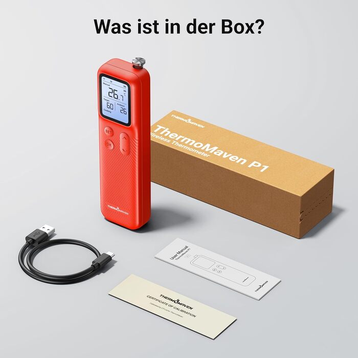 ThermoMaven P2 Розумний термометр для м'яса бездротовий Bluetooth 5.3, 6 сенсорів, Wi-Fi моніторинг, IPX8 водонепроникний, для гриля, духовки, кухні, фритюрниці (1 зонд)