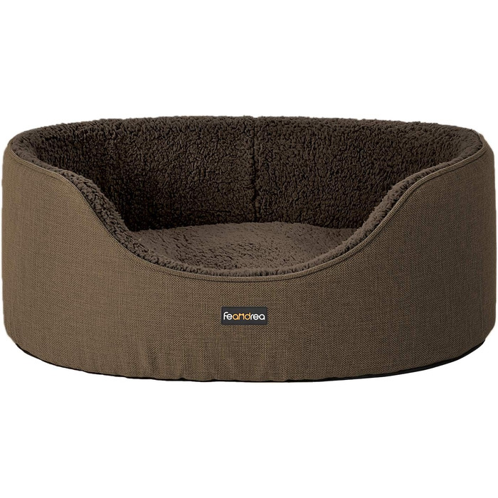 Feandrea Dog Bed, Dog Basket, Reversible Cushion, 73 x 60 x 27 cm, Brown PGW031K01