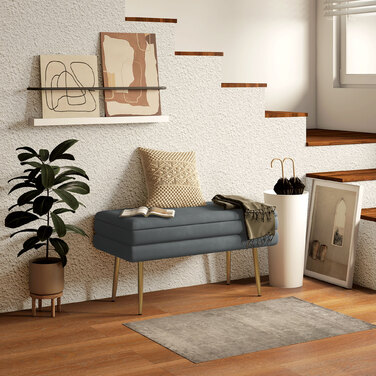 HOMCOM Bench with Cushion and Storage in Grey, Velvet-Look, Bed Bench with Steel Legs, Shoe Bench for Living Room & Bedroom 79.5x37.5x43cm