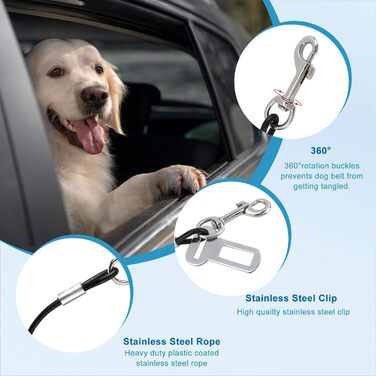 Автомобільний ремінь безпеки для собак Mogoko Kaufester: не гризеться, з нержавіючої сталі, з подвійним кріпленням та фіксатором (40,6 см, 16 дюймів)