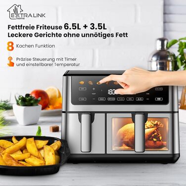 Фритюрниця Extralink 1400W з гарячим повітрям, 4.2L, 10 функцій приготування, LED-дисплей, економна, 90% менше жиру
