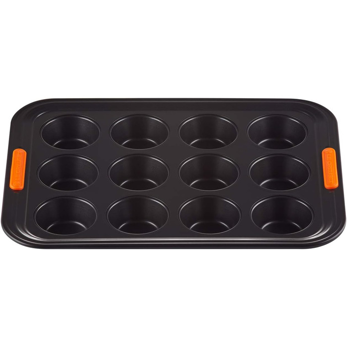 Le Creuset Non-Stick Muffin Tin, For 12 Pieces (Ø 7 cm), Sourdough Safe, Made of Carbon Steel, Anthracite/Orange, 94100140000000