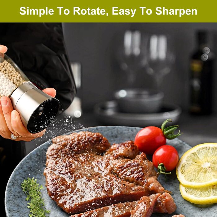 Набір меланець для солі та перцю (2 шт.) з регульованим керамічним млинком, 180 мл. Меланець для перцю, солі та чилі, ручний, для різних спецій.