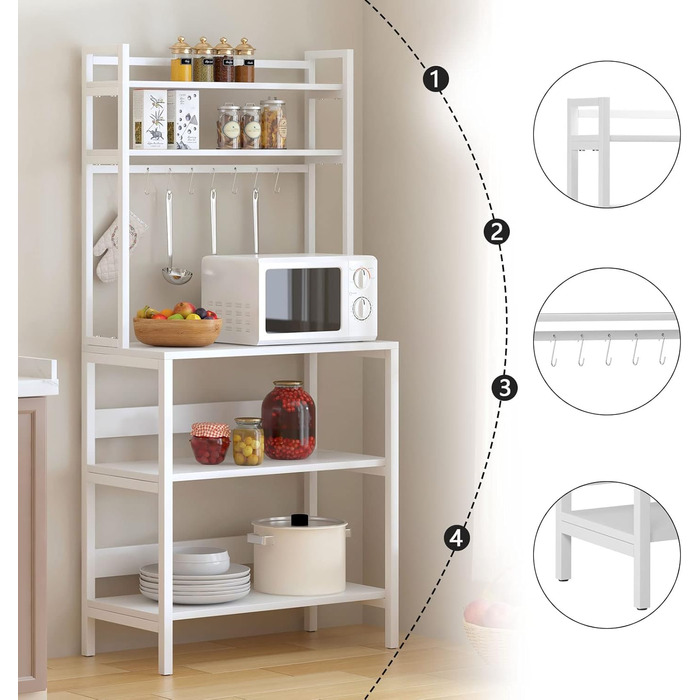 Стелаж для кухні SogesHome 5-ярусний, 80x40 см, з гачками, білий