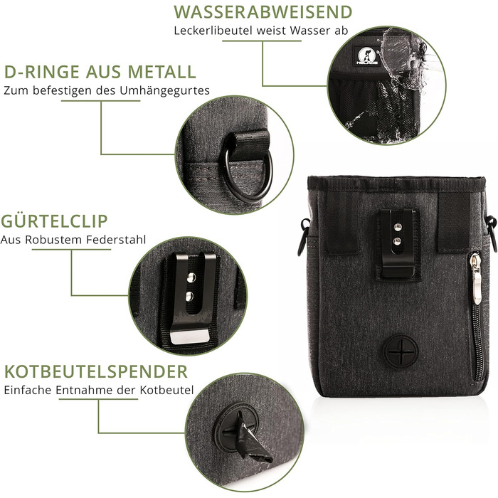 Мішок для ласощів для собак - міцний та водовідштовхувальний аксесуар для прогулянок та тренувань (Чорний) Black Edition