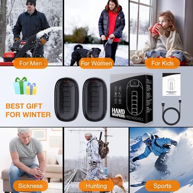 Грілки для рук, акумуляторні, багаторазові, магнітні, електричні, 7 годин тепла, 3 режими, температура до 56°C, зарядка USB-C, для синдрому Рейно, гольф, активний відпочинок, зимова техніка, 2 шт.