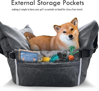 Автокрісло для собак - автокрісло-бустер для маленьких та середніх собак до 18 кг, з ременем безпеки та кишенями для зберігання, антиковзаюча підставка (смужка в морському стилі), сіре, 77x52 см