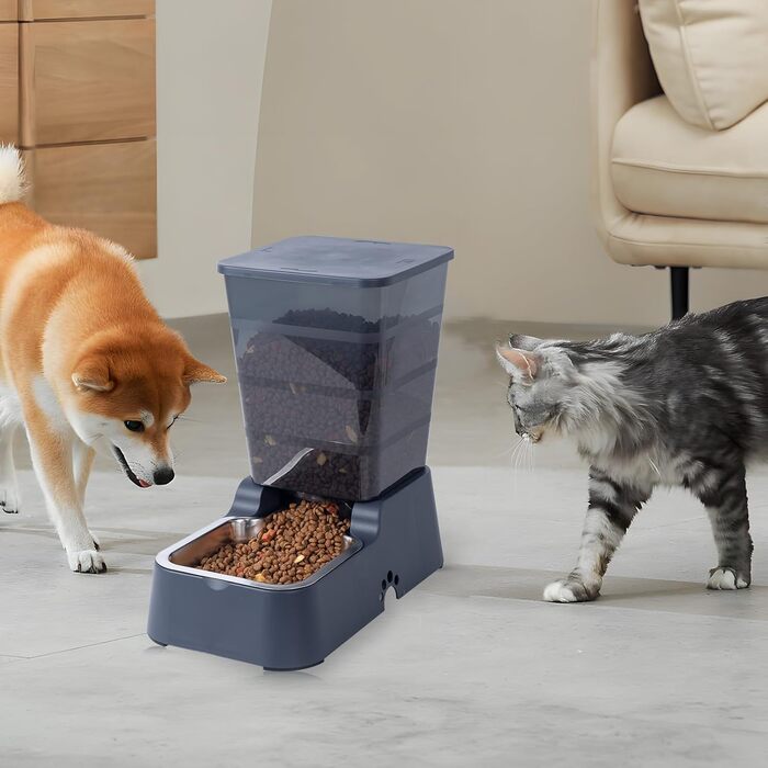 5L Automatic Pet Feeder & Waterer - Dog & Cat Food & Water Dispenser Set (Dark Gray)