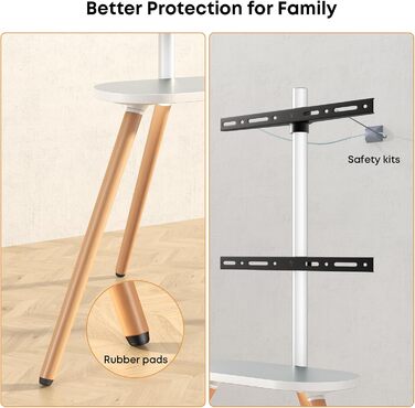 Adjustable TV Stand for 43-65 inch TVs - White Wooden Base with VESA 400x400 Support (35kg Capacity)