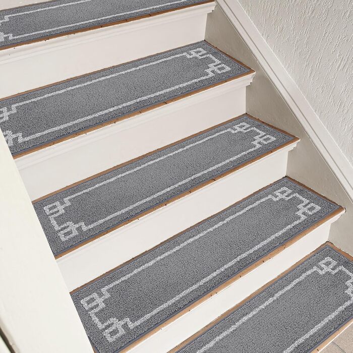 Килимочки на сходи BEQHAUSE, комплект 15 шт. Самоклеючі килимки на сходи для дітей, літніх людей та домашніх тварин, 100% поліестер, TPE-підкладка, 22x70 см (Сірий)