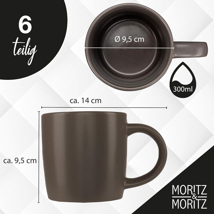 Набір чашок для кави Moritz & Moritz NORDIC, 6 шт, сірий колір, 300 мл, з ручкою, з високоякісної кераміки