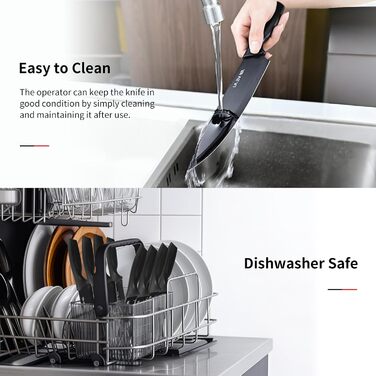 Набір ножів кухонних 15 предметів з точилкою, чорний, для нарізки, шинкування, подрібнення, безпечний для миття в посудомийній машині