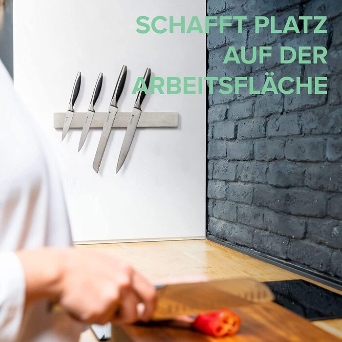 Coninx Magnetic Knife Strip 40cm with High Load Capacity | Magnetic Stainless Steel Knife Holder for Kitchen Knives | 1400 Gauss Magnet | Easy to Mount without Drilling | Beautifully Crafted with Rounded Corners