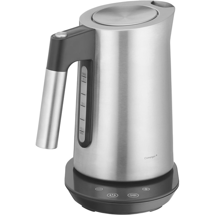 WMF Kineo Kettle with Temperature Setting, 1.6L, Scale Filter, 3000W, Live Temperature Display, Stainless Steel Matte Electric Kettle, Cromargan Single
