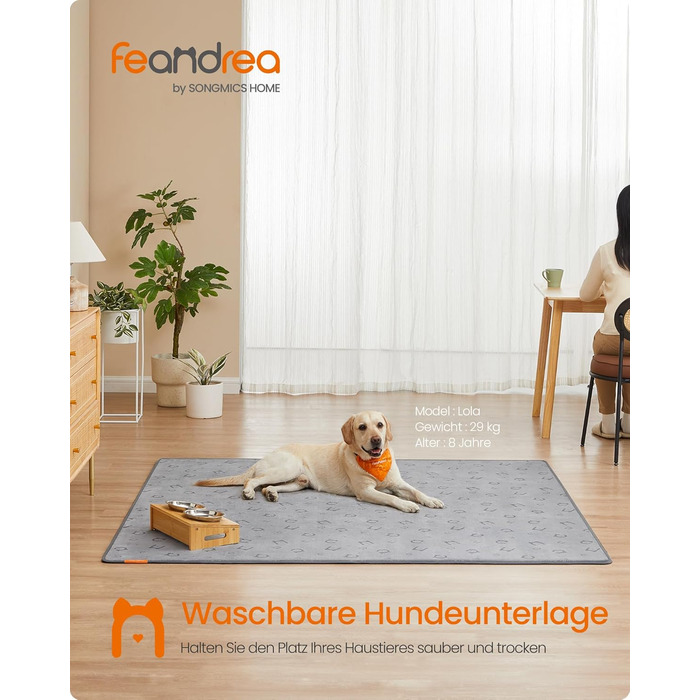 Водонепроникний килимок для собак Feandrea, 2 шт., 122x91 см, XL, з антиковзаючою поверхнею, для собак, котів, кроликів, сірий (PTD003G01)