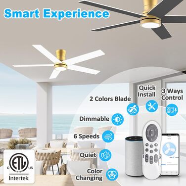 Стельовий вентилятор з пультом 132 см Smart Gold/White/Black - для внутрішнього та зовнішнього використання