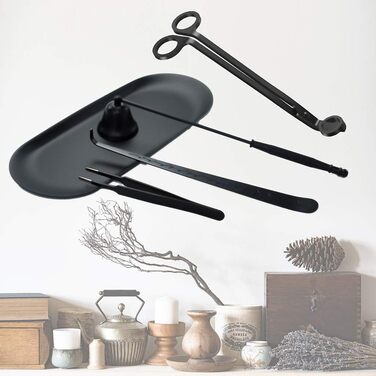 Laffeya Candle Accessory Set 6-in-1 – Candle Snuffer, Wick Trimmer, Wick Spoon, Tweezers, Storage Bag, and Plate Stand