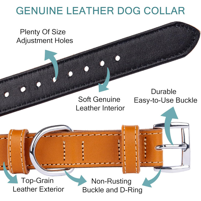 Нашийник для собак з м'якої шкіри, міцний та довговічний. Підходить для собак маленьких, середніх та великих порід. Розмір: 28-36 см (Гірчичний)