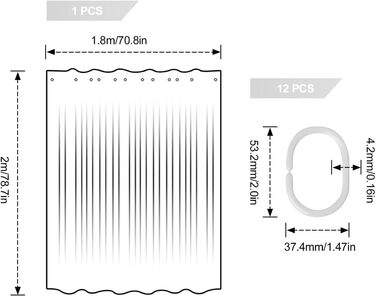 Шторка для душу 180x200 см, біла з листям, антигрибкова, з 12 гачками, для дому, готелю, ванної кімнати