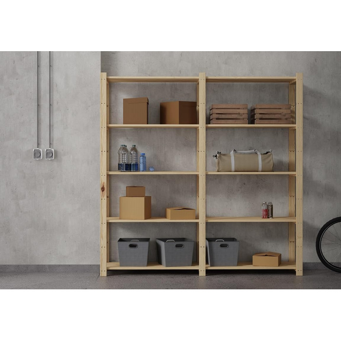 Lenmar Series B Wooden Shelf, Pine, Wood, Light Beige, B-20 170 x 80 x 40 cm, 5 Shelves, Bookcase, Wooden Shelf, Standing Shelf, Wall Shelf, Shelf with 5 Shelves, Office Shelf, for Living Room, Storage Shelf (B-30 170 x 150 x 40 cm 5 Shelves)