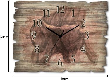 ARTLAND Wall Decor Wall Clock without Ticking Sound, Wood, 30x40 cm, Rectangular, Silent, Nature, Animals, Forest Landscape, Original, Nordic, T5YP (Bull, Quartz Clock)