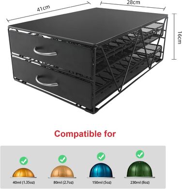 Тримач для капсул кави Nespresso Vertuo - органайзер для 80 капсул, металева висувна шухляда