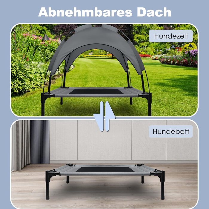 Підвищене ліжко для собак з балдахіном, Outdoor, для кемпінгу та пляжу, XL (122 x 92 x 102 см), водонепроникний дах, дихаюча тканина
